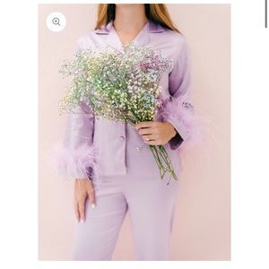 Bon Vivian lavender ostrich feather satin pajama set NEW WITH TAGS